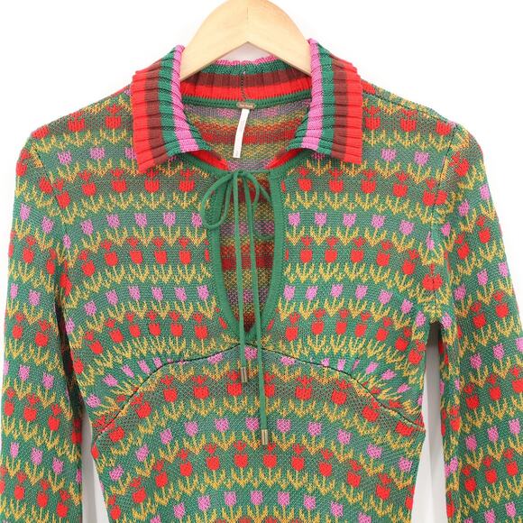 Free People Women's Milano Sweater Mini Dress Green Multi Tulip Sz Small - Picture 3 of 8